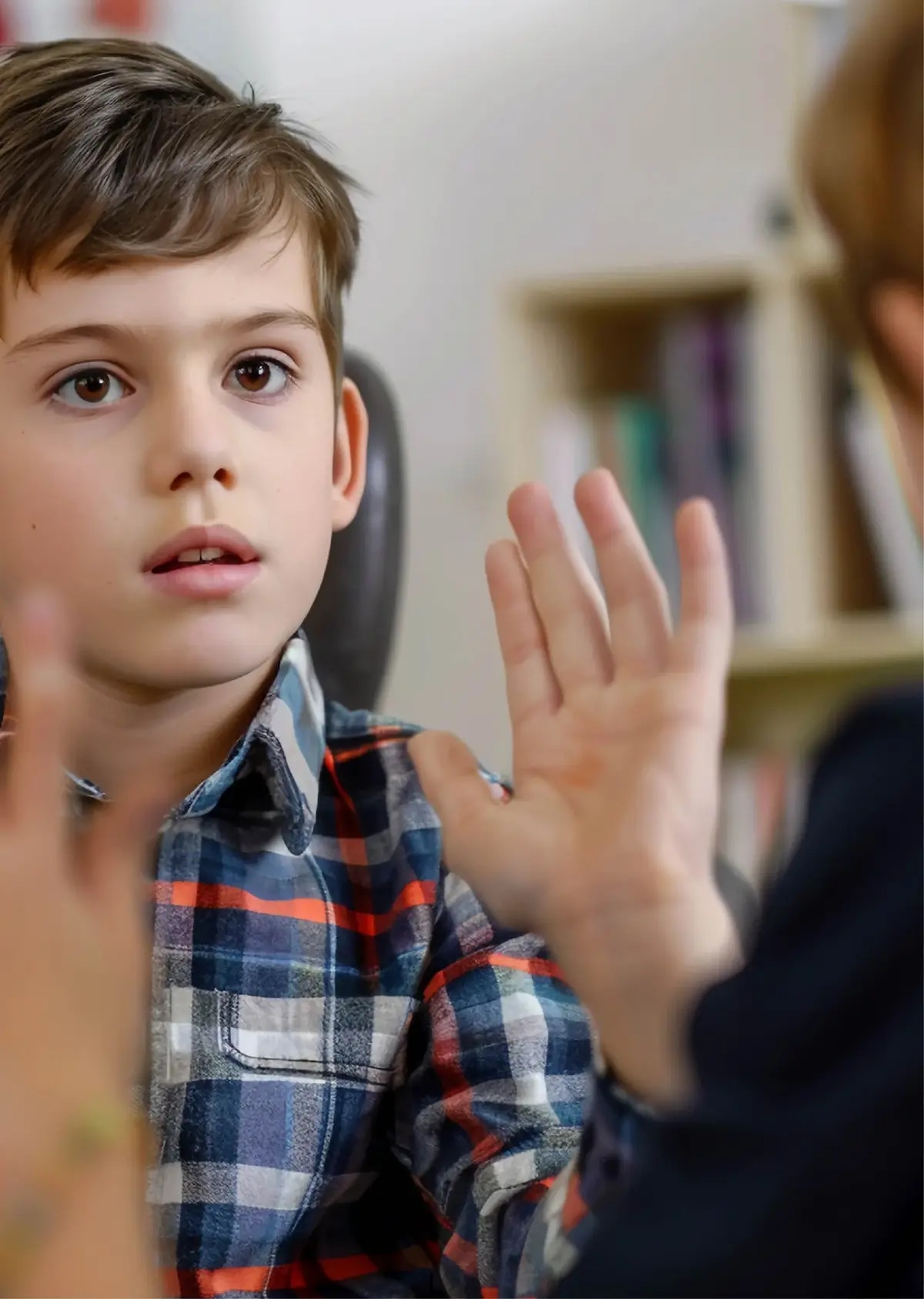 Therapist working with a patient on speech therapy